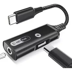GENERICO - Adaptador 2 en 1 USB-C a Jack 35mm con carga rápida