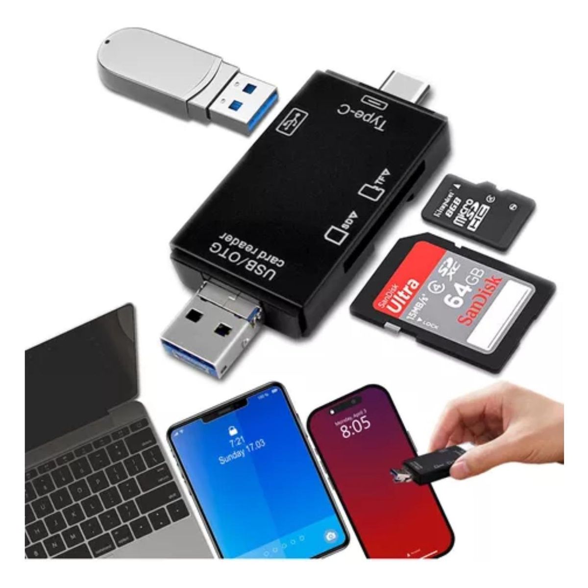 GENERICO - Lector Adaptador 3 en 1 para Tarjetas SD y Micro SD