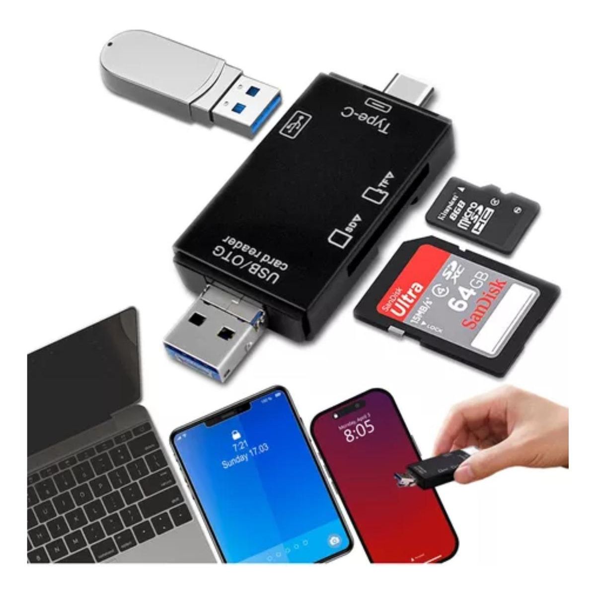 GENERICO - Lector Adaptador 3 en 1 para Tarjetas SD y Micro SD