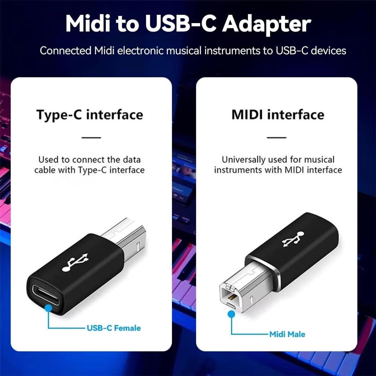 GENERICO - Adaptador Midi de USB Tipo B Macho a USB Tipo C Hembra