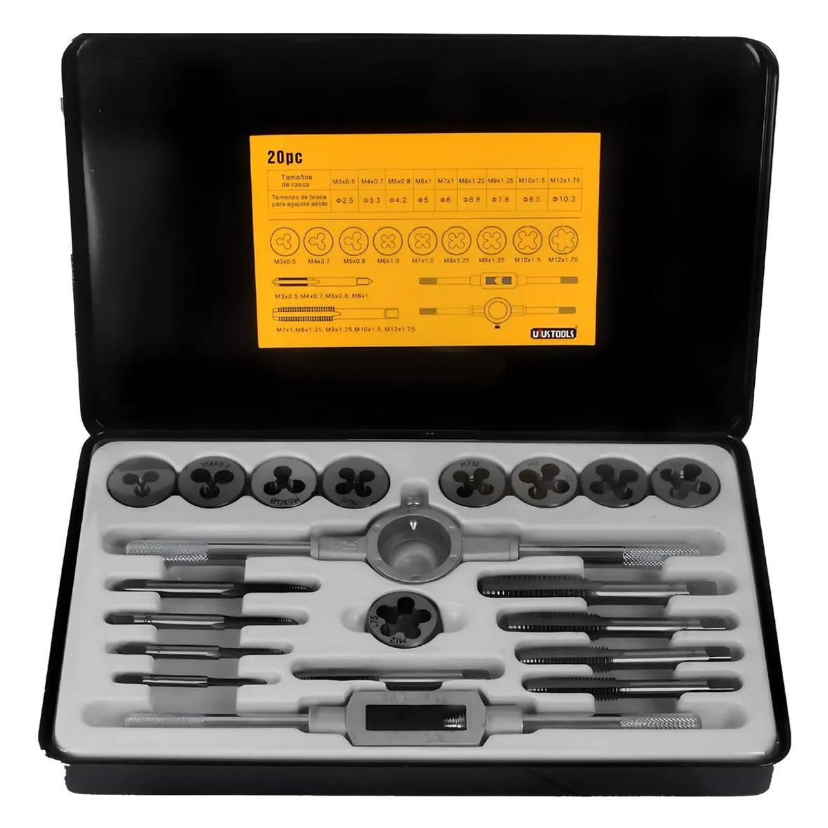 GENERICO - Kit Completo de Terrajas y Llaves Métricas 20 Piezas