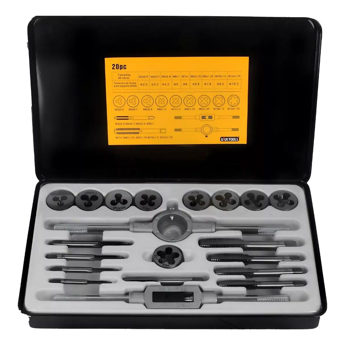 GENERICO - Kit Completo de Terrajas y Llaves Métricas 20 Piezas