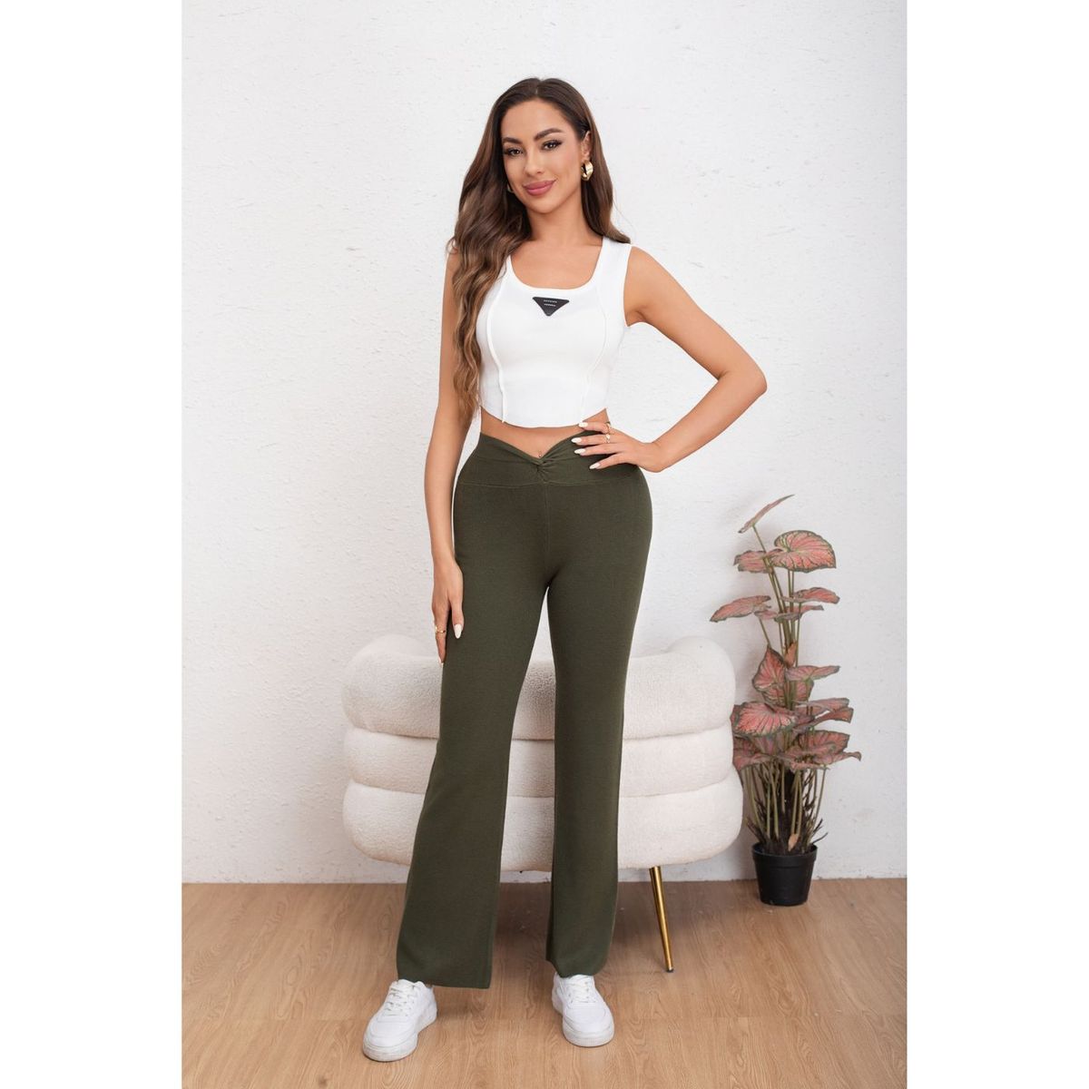 LIKE SHOP - Pantalon Mujer Tipo Calza Flare Lanilla Tiro Alto Full Elasticado 5064
