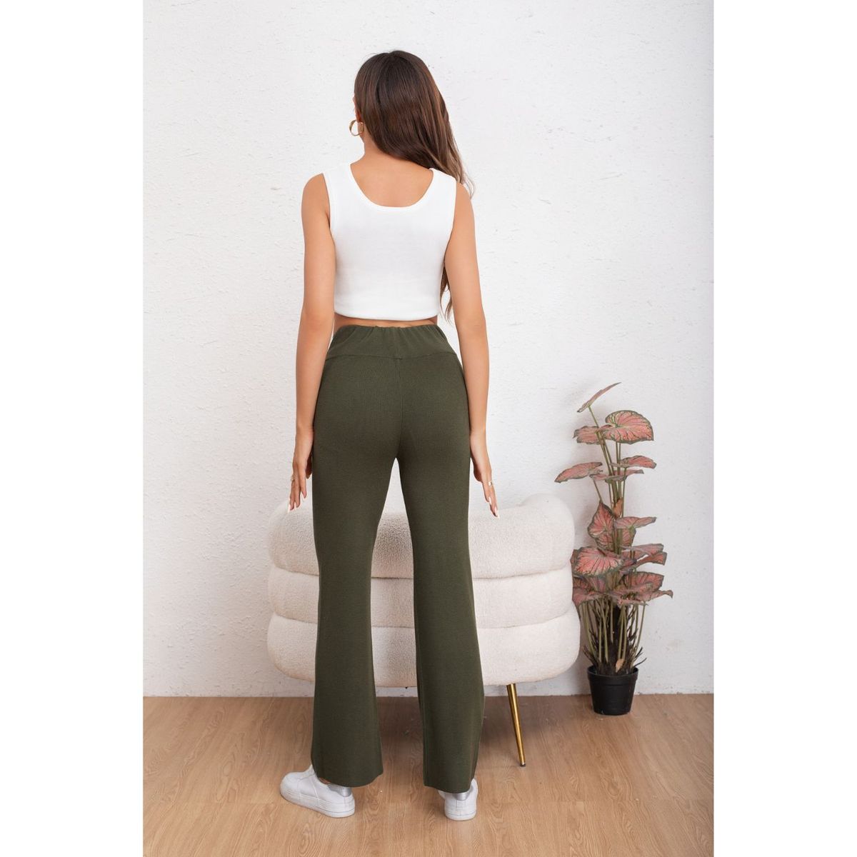 LIKE SHOP - Pantalon Mujer Tipo Calza Flare Lanilla Tiro Alto Full Elasticado 5064