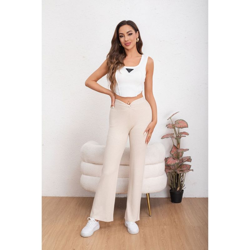 MPROPIA - Pantalon Mujer Tipo Calza Flare Lanilla Tiro Alto Full Elasticado 5064