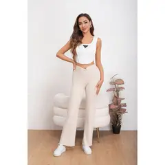 MPROPIA - Pantalon Mujer Tipo Calza Flare Lanilla Tiro Alto Full Elasticado 5064