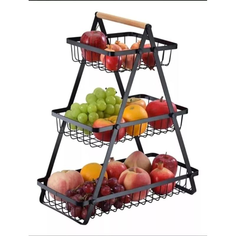 GENERICO - Frutera Plegable de 3 Niveles en Acero Inoxidable