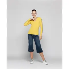 LINEATRE - Sweater Mujer Anahí cuello V Mostaza