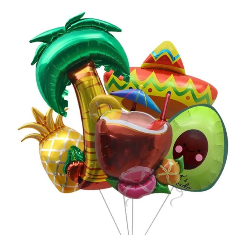 GENERICO - Set 5 Globos Metalizados para Fiesta Hawaiana Tropical