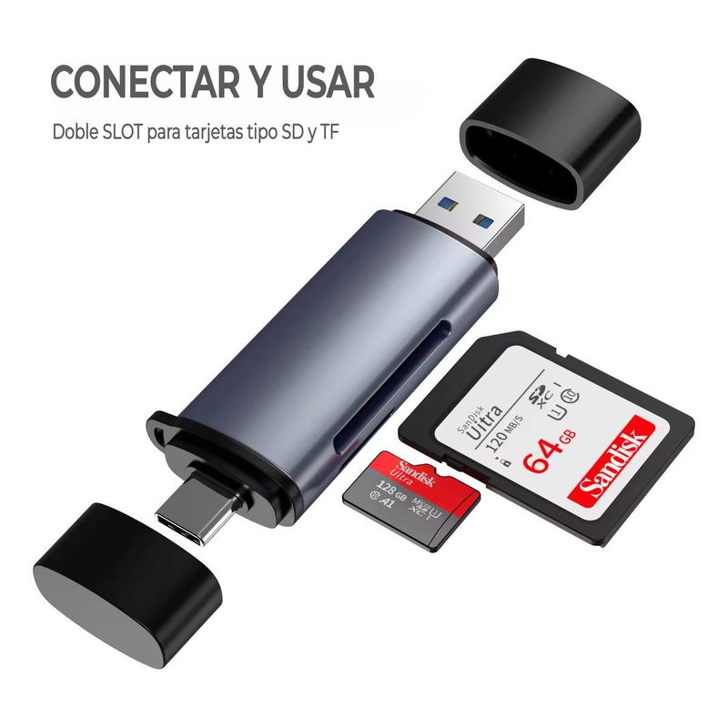 GENERICO - Lector Multifuncional 2 en 1 para Tarjetas SD y Micro SD