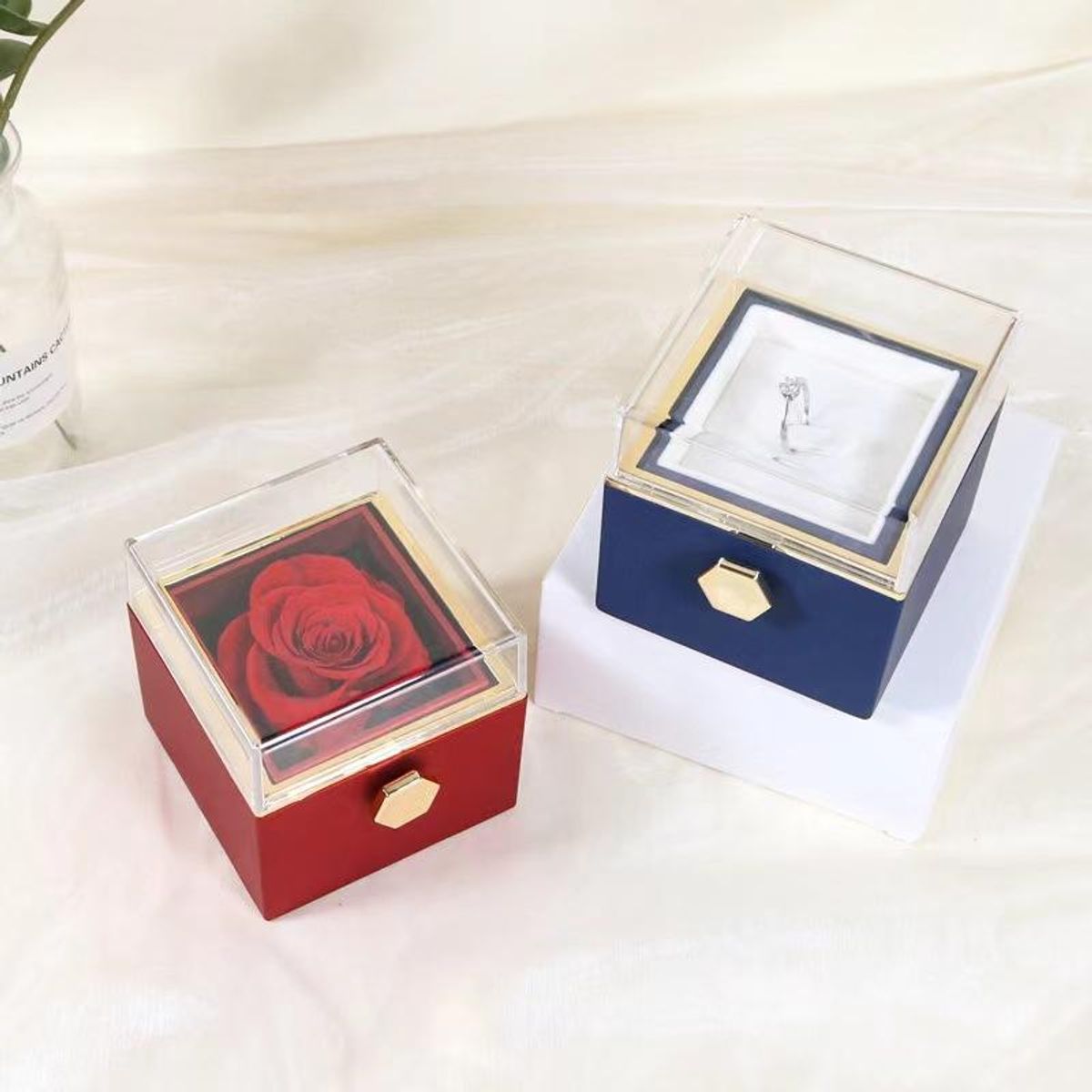 GENERICO - Rosa Artificial y Collar Mensaje de Amor en Joyero Elegante