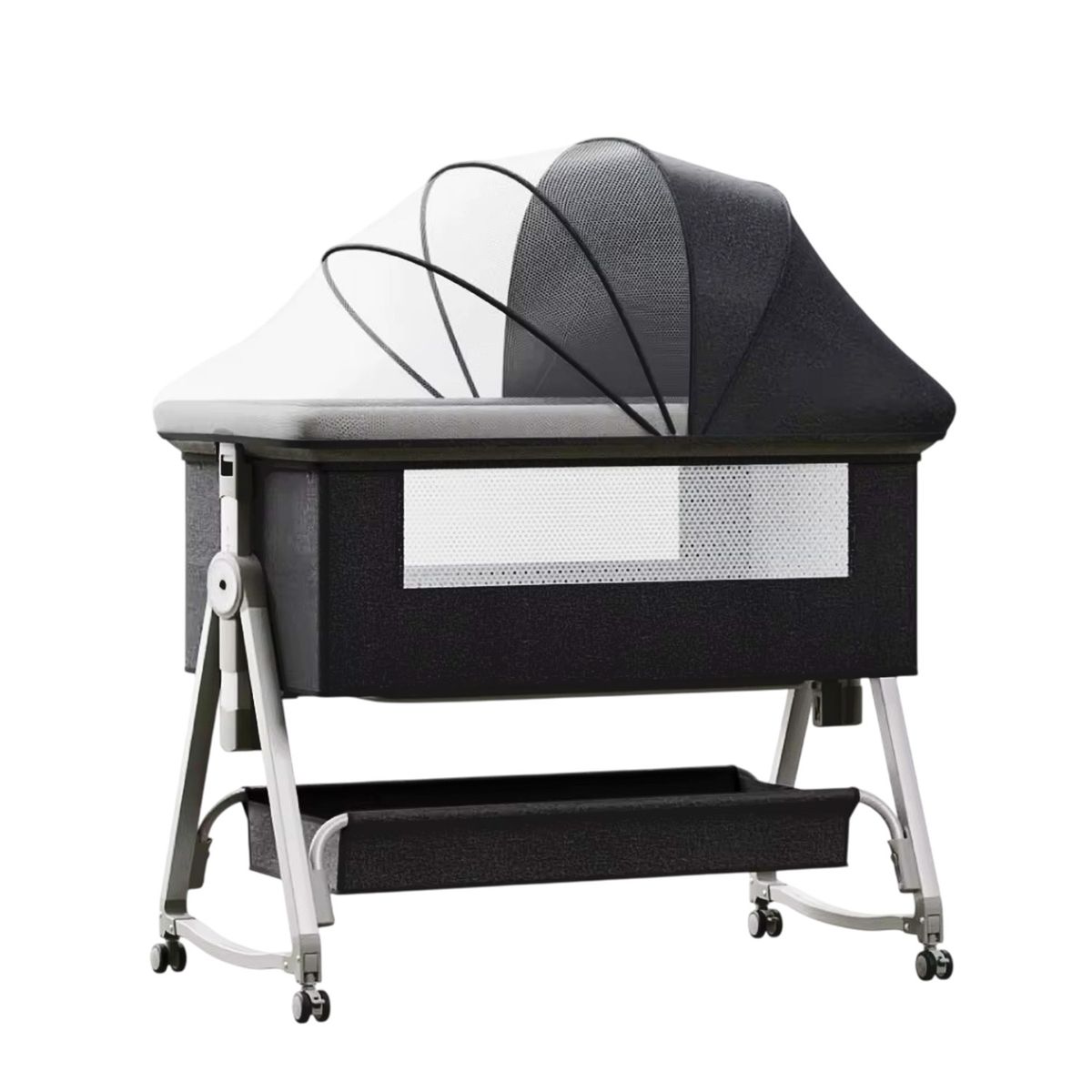 MON PETIT - Cuna Colecho Moises Bebe Mecedora 6 Alturas  Safe&soft gris oscuro