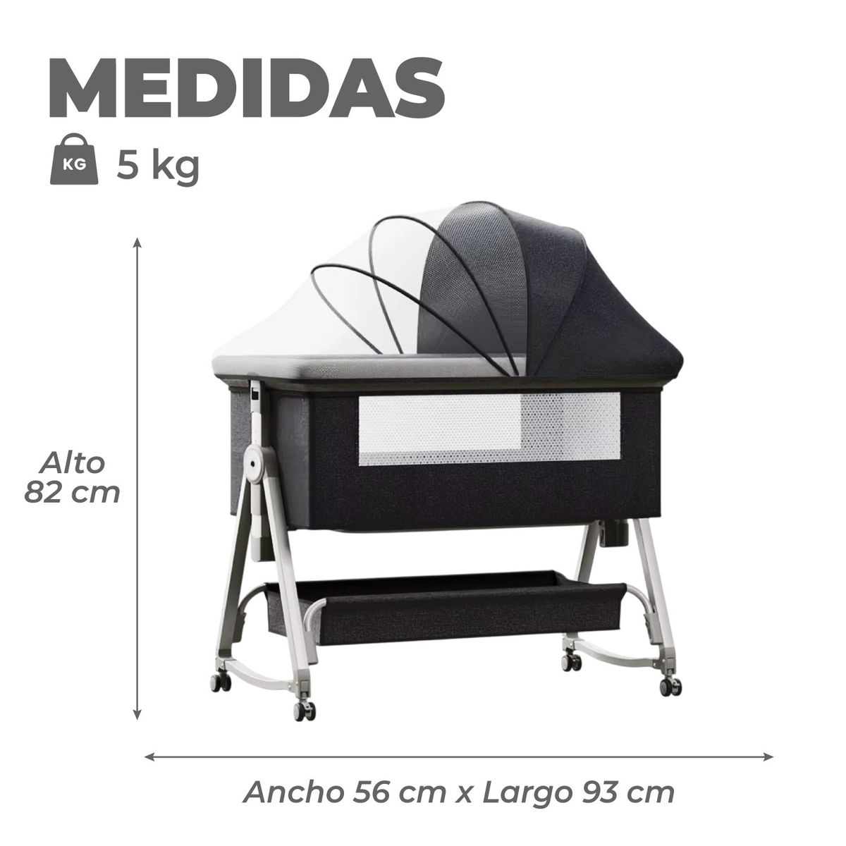 MON PETIT - Cuna Colecho Moises Bebe Mecedora 6 Alturas  Safe&soft gris oscuro