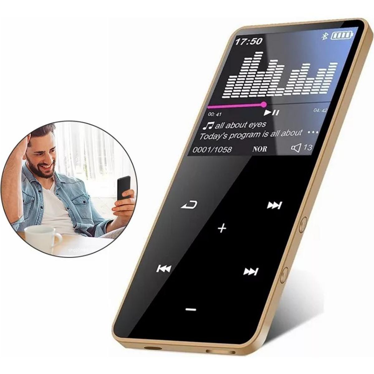 GENERICO - Reproductor Multimedia Táctil Bluetooth 8GB Oro Compacto