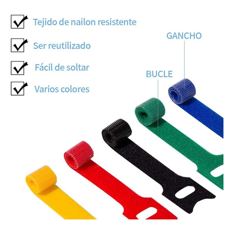 GENERICO - Organizadores de Cables Reutilizables en 5 Colores 100 Pzs