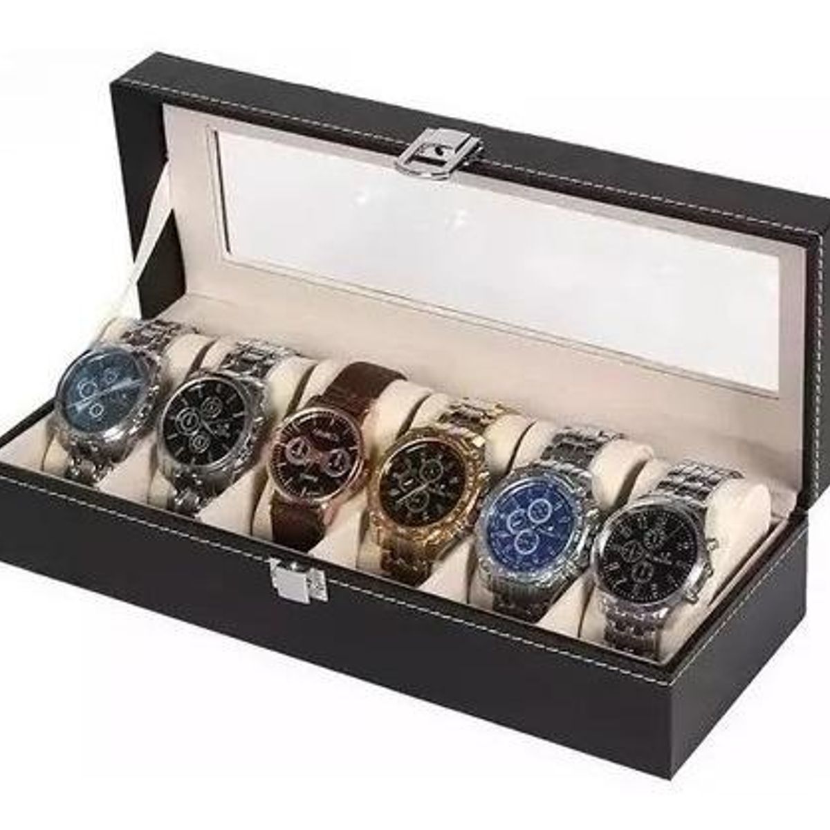 GENERICO - Estuche Organizador de 6 Relojes en Elegante Eco Cuero