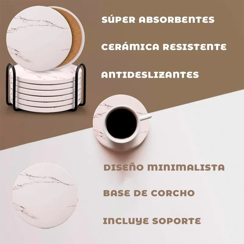 GENERICO - Posavasos de Cerámica Mármol Absorbentes y Antideslizantes