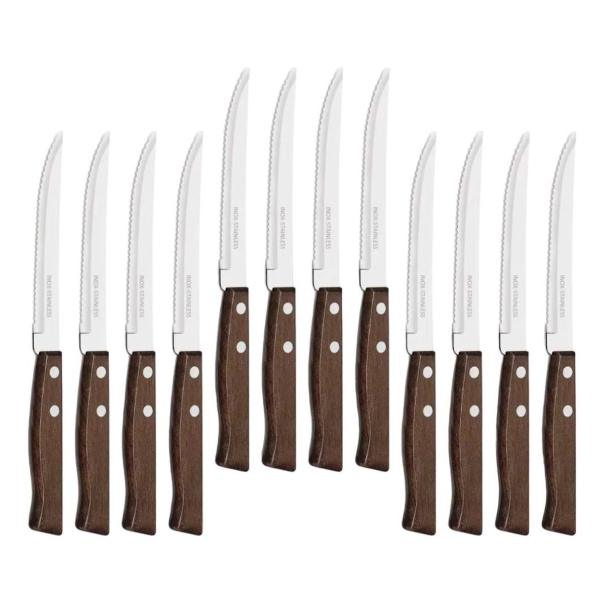 GENERICO - Set de 12 Cuchillos de Acero Inoxidable y Madera Elegante