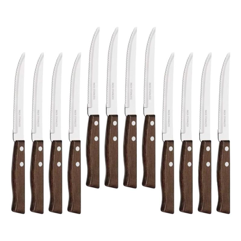 GENERICO - Set de 12 Cuchillos de Acero Inoxidable y Madera Elegante