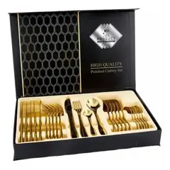 GENERICO - Juego de Cubiertos de Acero Inoxidable Color Oro 24 Pzs