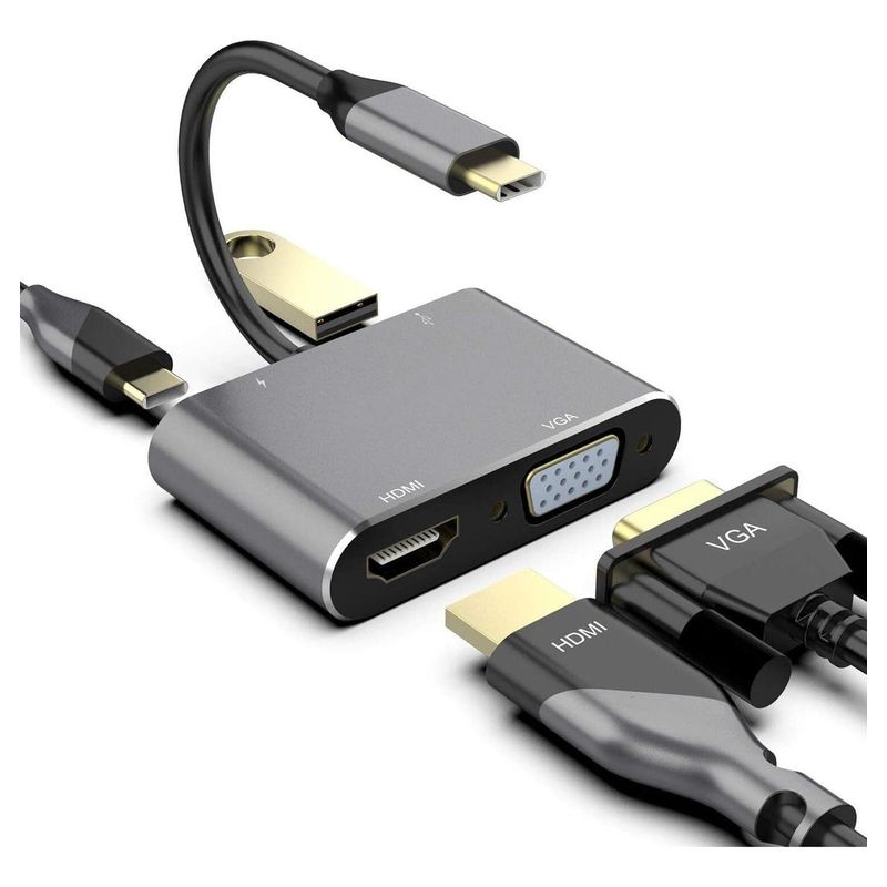 GENERICO - HUB 4 en 1 Conecta HDMI 4K VGA y USB de forma segura