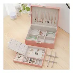 GENERICO - Maletín Rosa Organizador de Joyas de 2 Capas con Cerradura