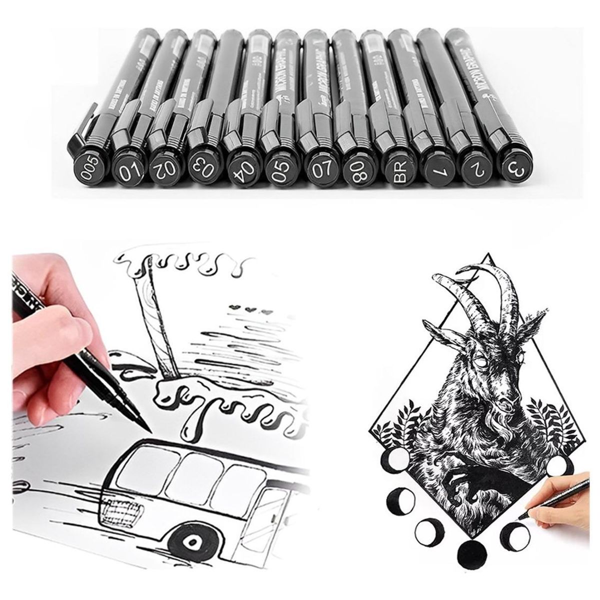 GENERICO - Conjunto de Rotuladores Finos para Dibujo y Detalles 12 Pzs