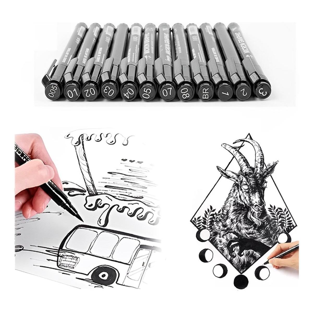 GENERICO - Conjunto de Rotuladores Finos para Dibujo y Detalles 12 Pzs