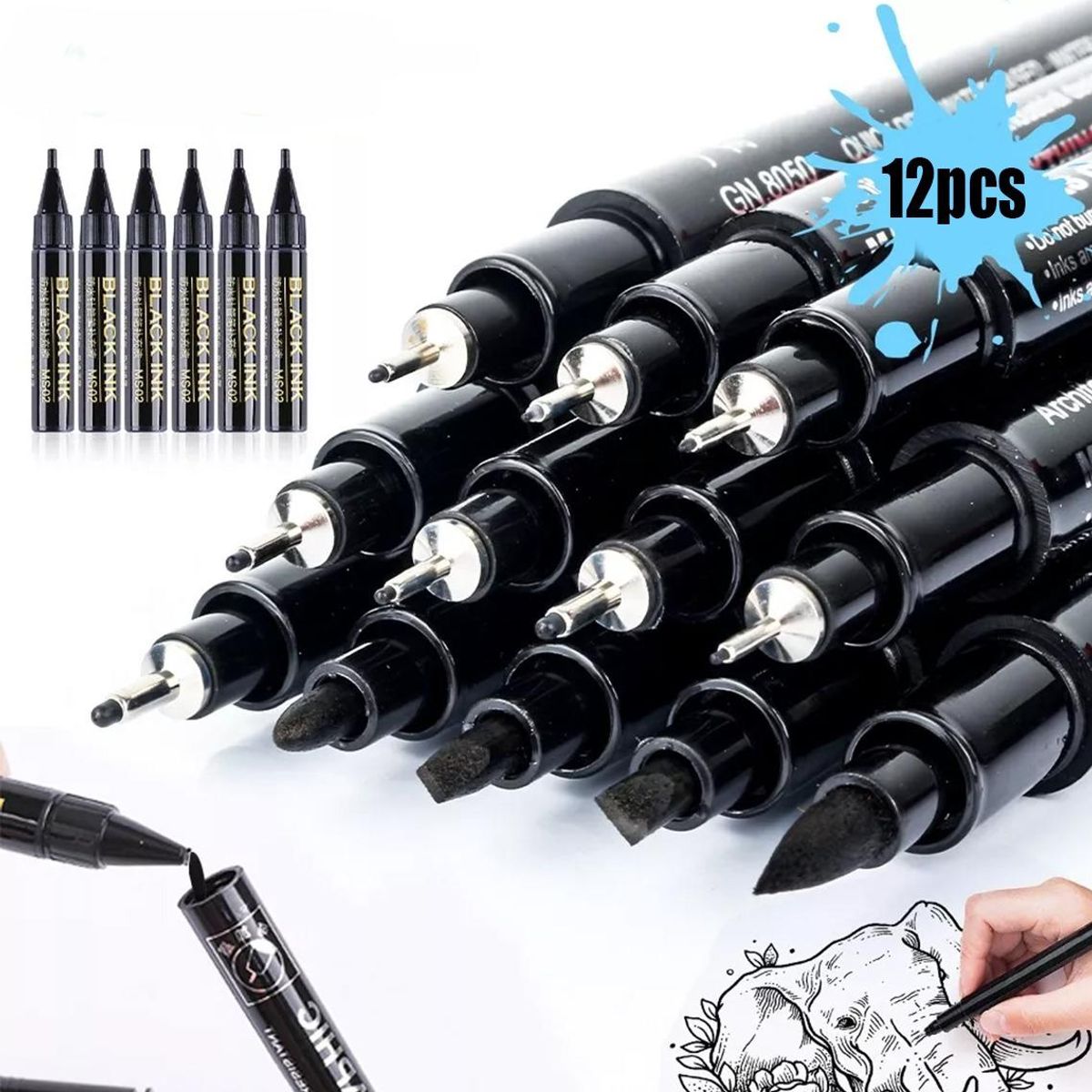 GENERICO - Conjunto de Rotuladores Finos para Dibujo y Detalles 12 Pzs