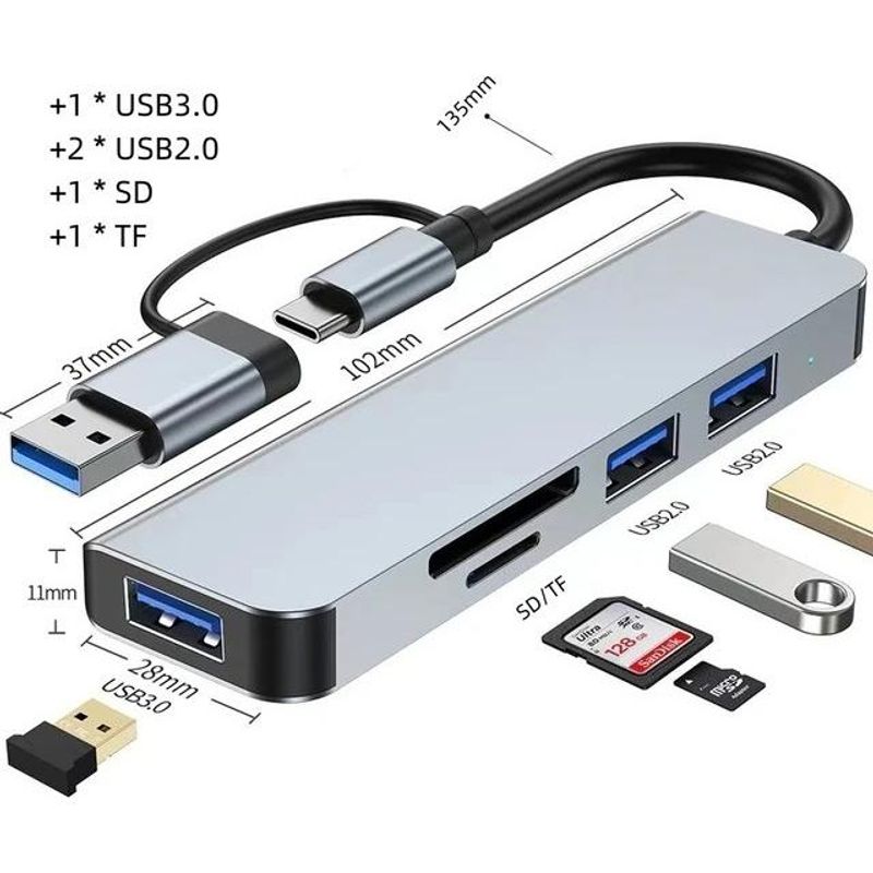 GENERICO - Concentrador USB 5 en 1 Elegante y Portátil para Dispositivos