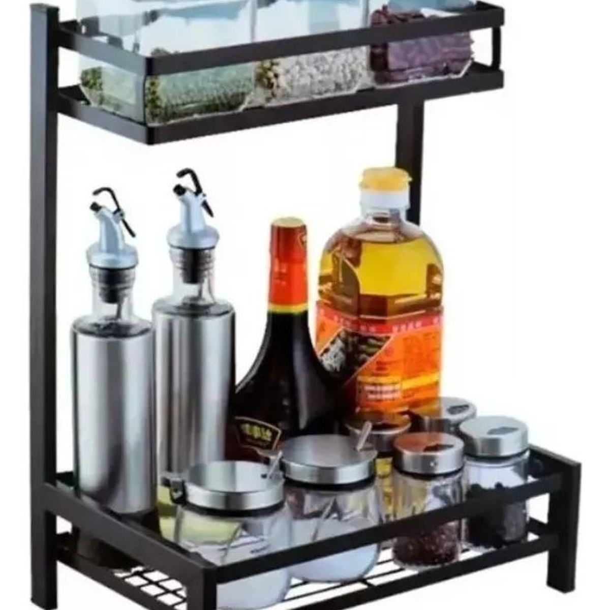 GENERICO - Organizador Negro de 2 Niveles para Especias y Condimentos
