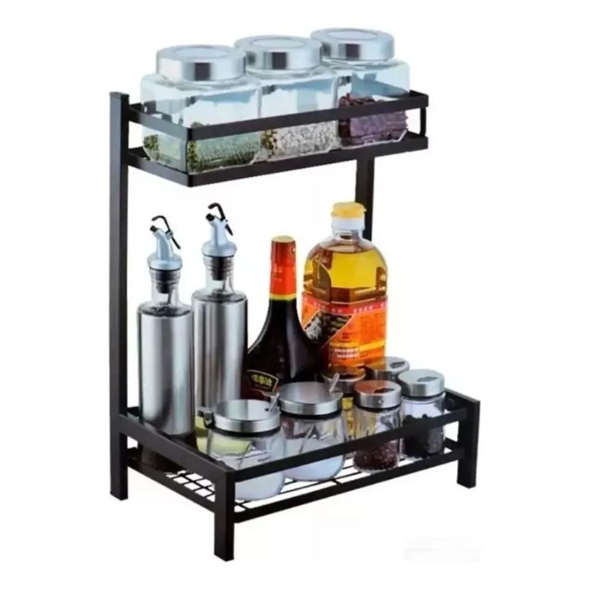 GENERICO - Organizador Negro de 2 Niveles para Especias y Condimentos