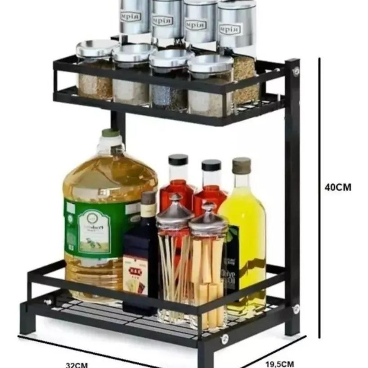 GENERICO - Organizador Negro de 2 Niveles para Especias y Condimentos