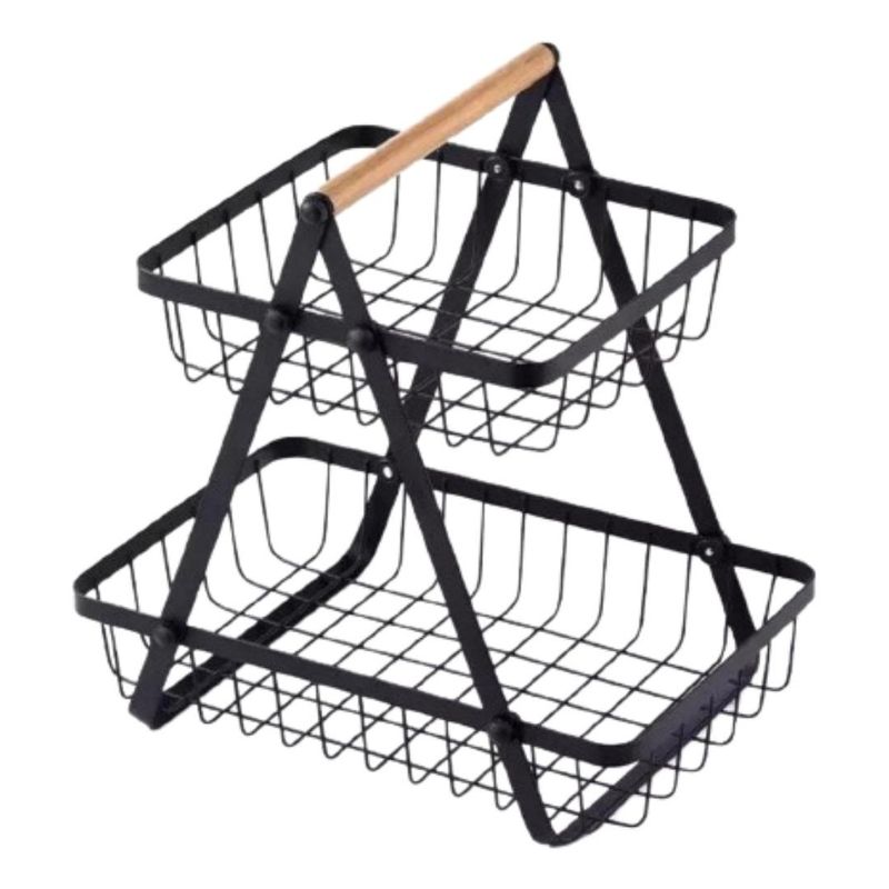 GENERICO - Frutero Organizador de Cocina de 2 Niveles en Metal Negro