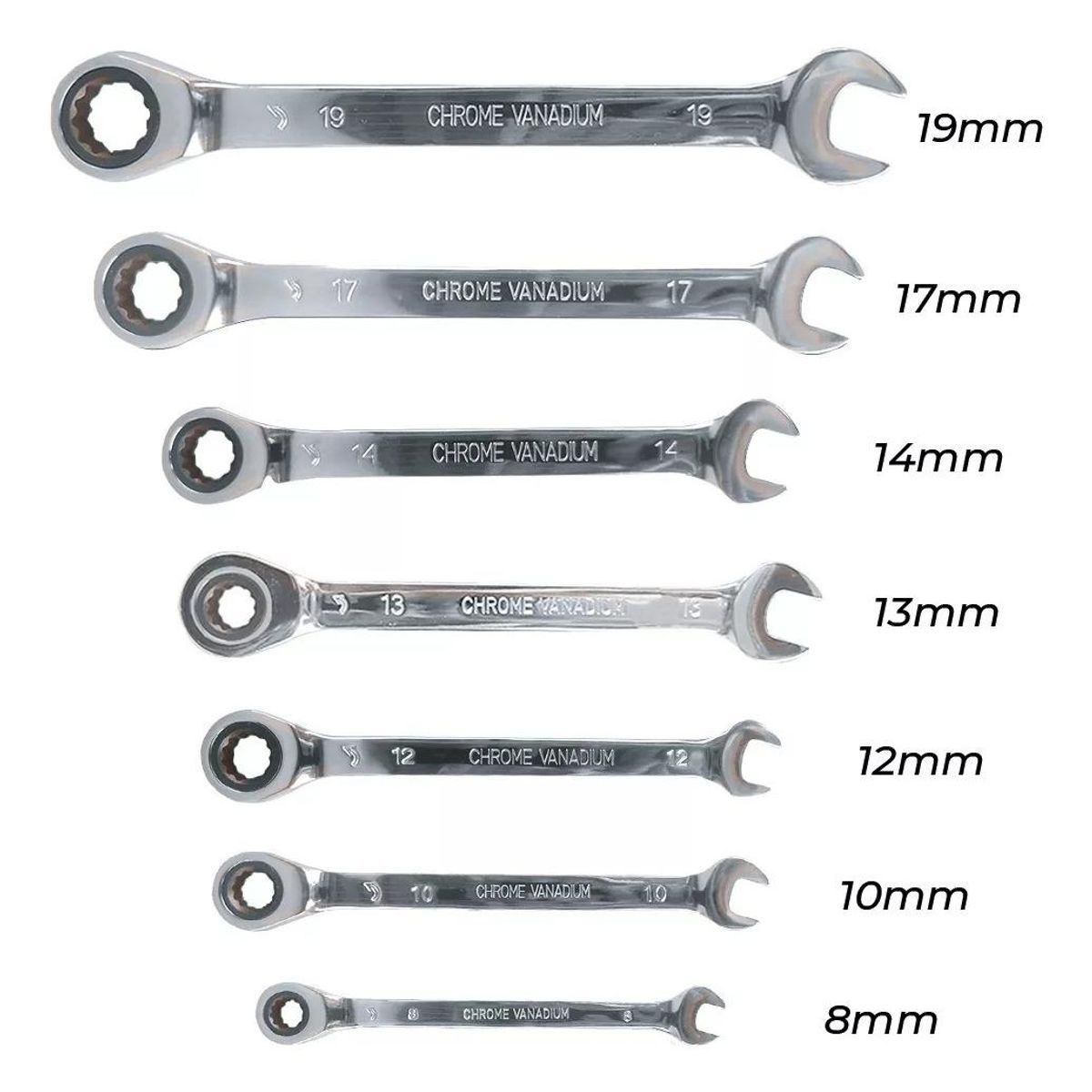 GENERICO - Juego de 7 Llaves Combinadas con Trinquete Ergonómico