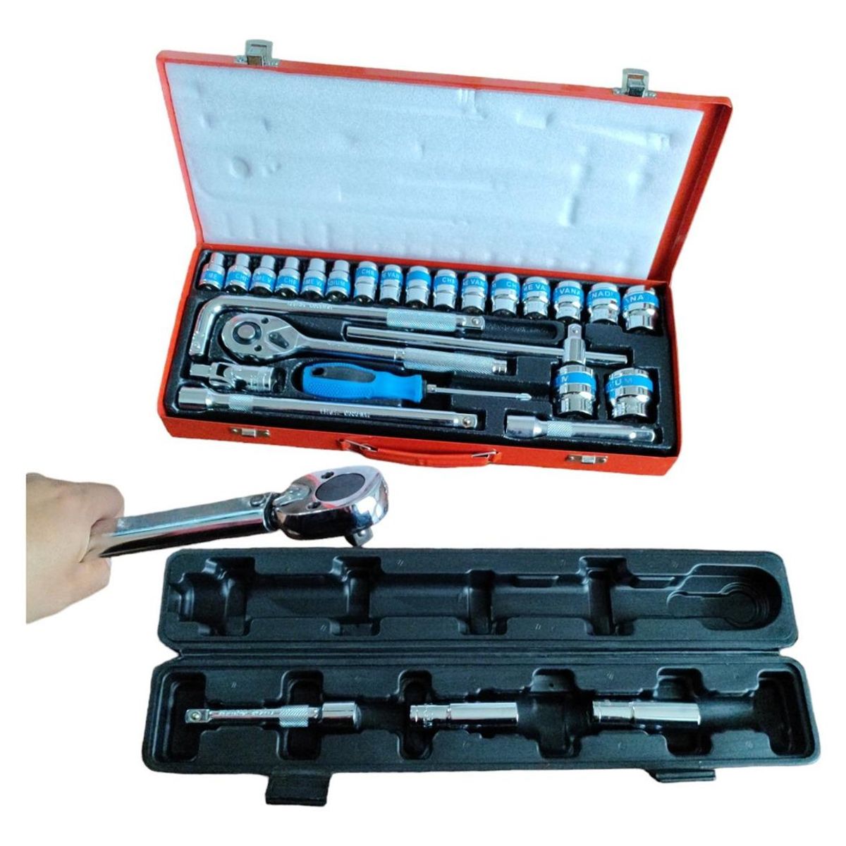 GENERICO - Caja de 25 Piezas con Dados Chicharra y Torquímetro