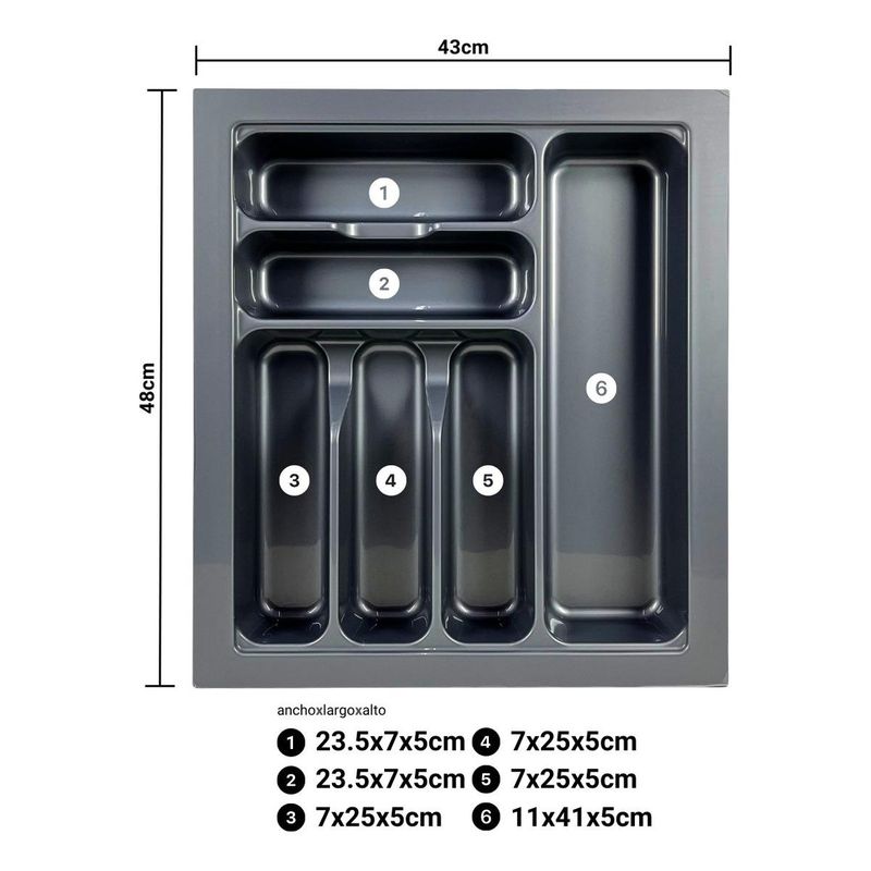 GENERICO - Organizador Plástico Rectangular con 6 Compartimentos para Cubiertos