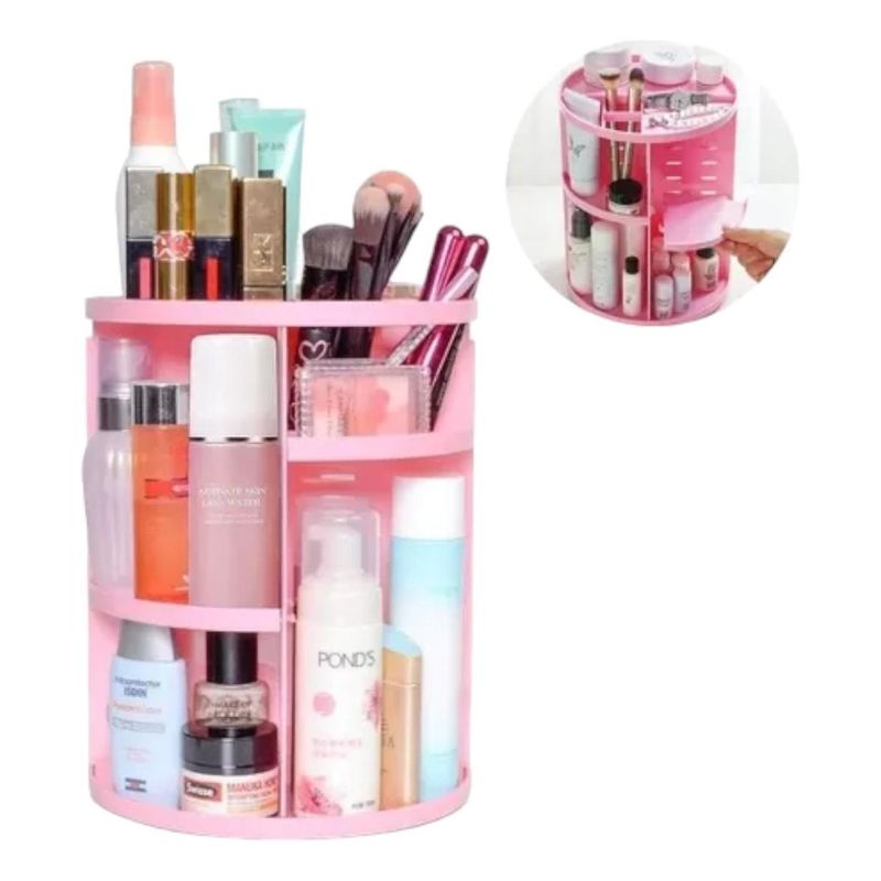 GENERICO - Estuches Organizador Giratorio 360 para Maquillaje Rosa