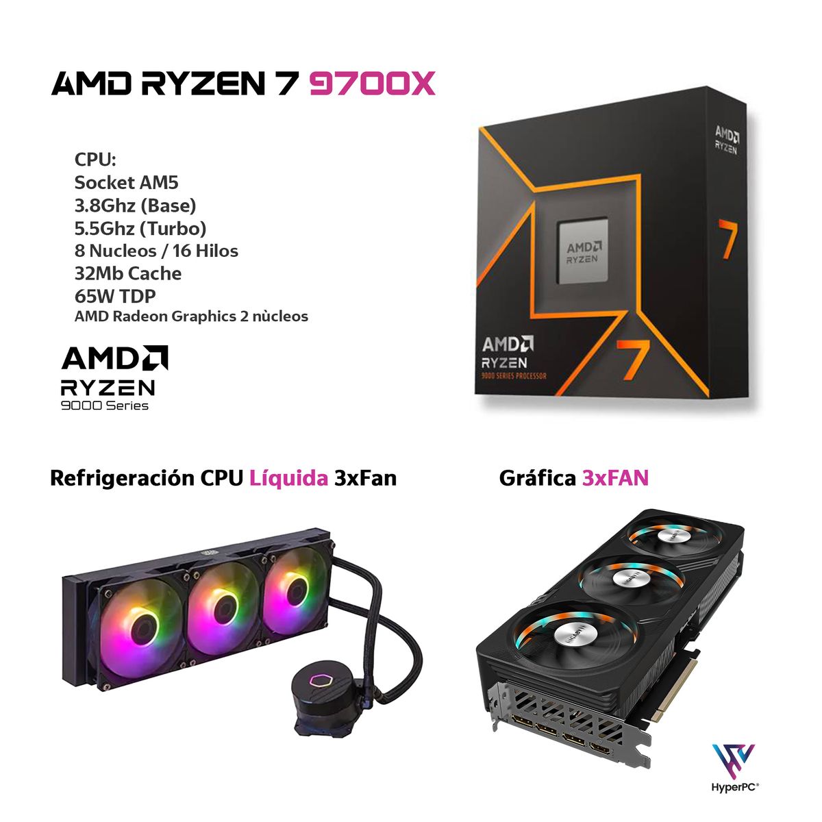 HYPERPC - PC GAMER AMD RYZEN 7 9700X 64Gb 2Tb RX9070 XT 16Gb