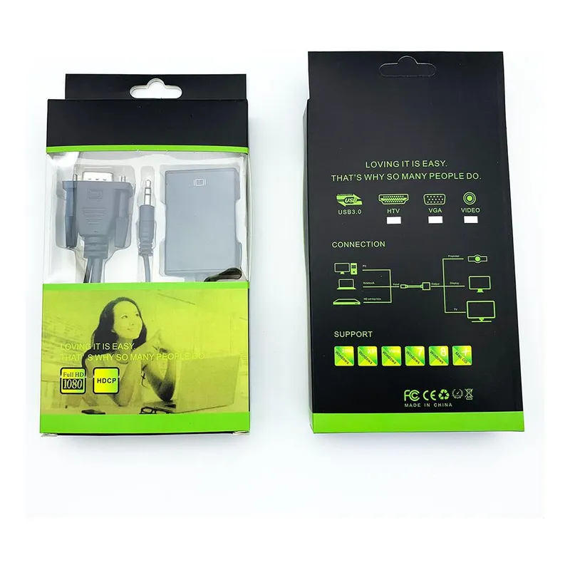 GENERICO - Adaptador VGA a HDMI 1080p con Audio y Carga USB