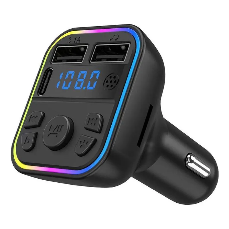 GENERICO - Transmisores FM Bluetooth con Luz Ambiental y Carga Rápida