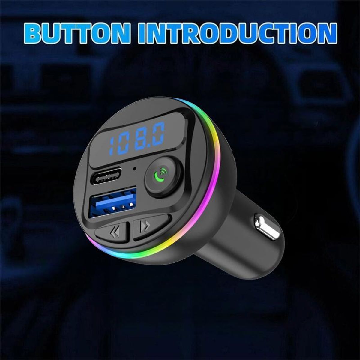 GENERICO - Transmisor Bluetooth Manos Libres con Luz y Carga Rápida