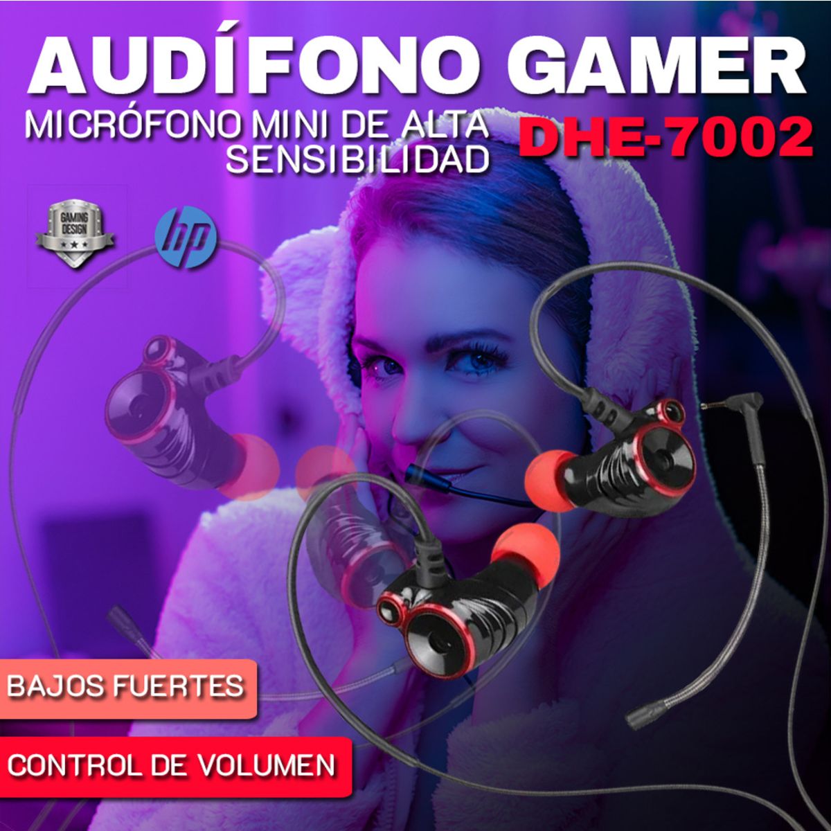 HP - Audífonos Gamers HP DHE-7002 In-Ear - Negro