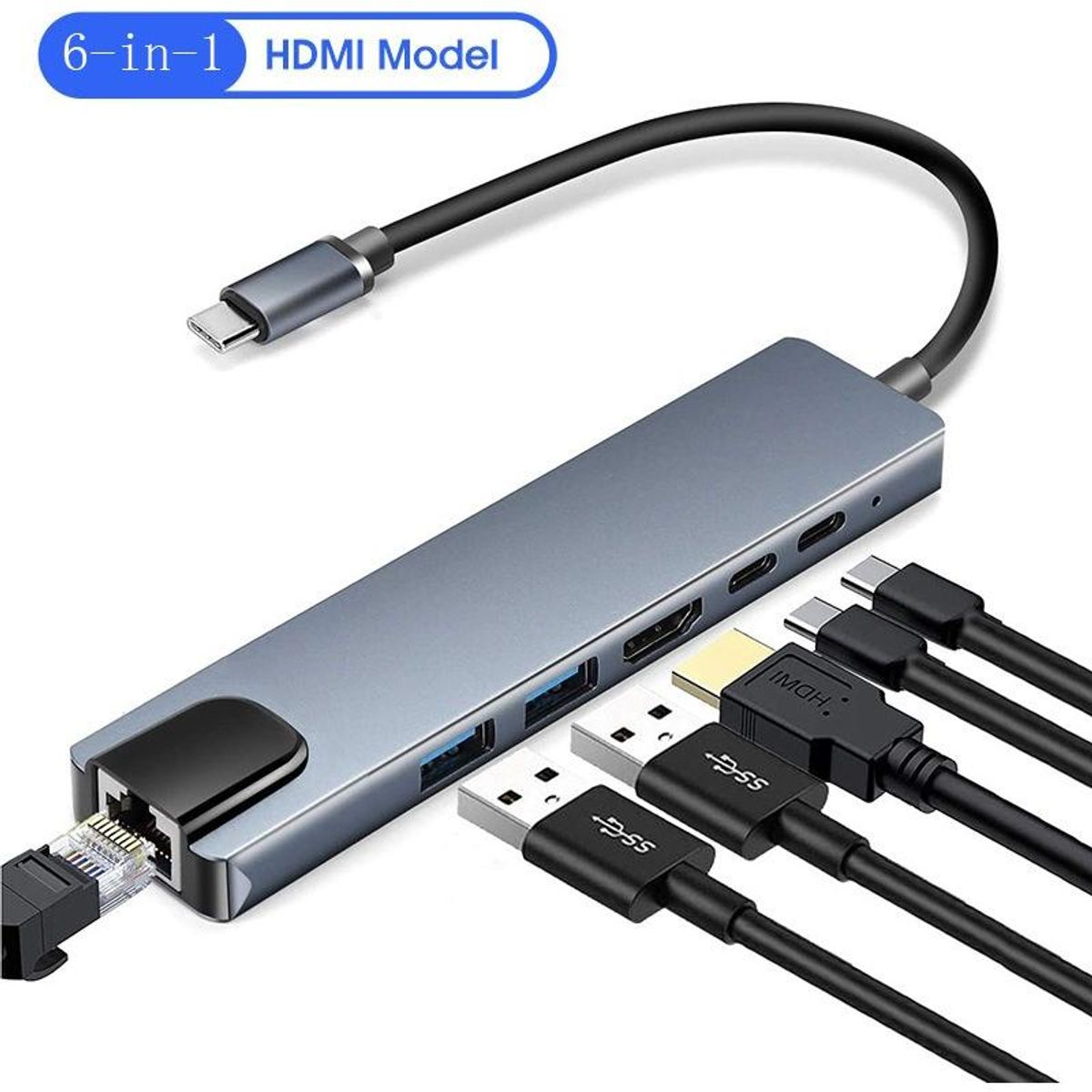 GENERICO - HUB 6 en 1 USB-C con HDMI 4K y Carga Rápida 100W