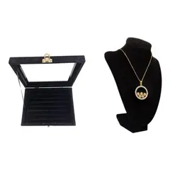 GENERICO - Exhibidor Elegante para Collares y Anillos en Gamuza Negra