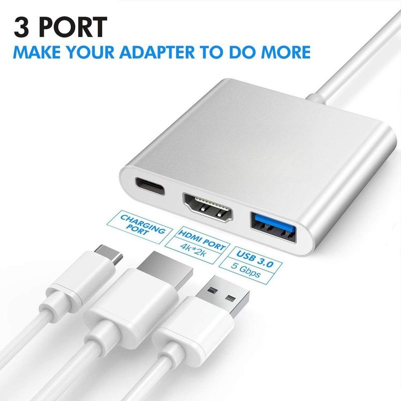 GENERICO - Adaptador USB-C a HDMI 4K 3 en 1 con carga rápida y portátil