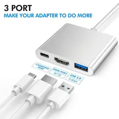 GENERICO - Adaptador USB-C a HDMI 4K 3 en 1 con carga rápida y portátil