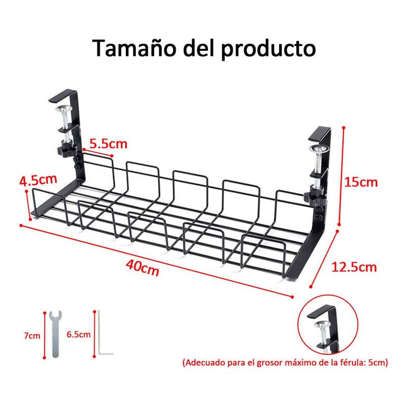 GENERICO - Organizador de Cables de Metal para Escritorio 2 Pzs 40x15cm