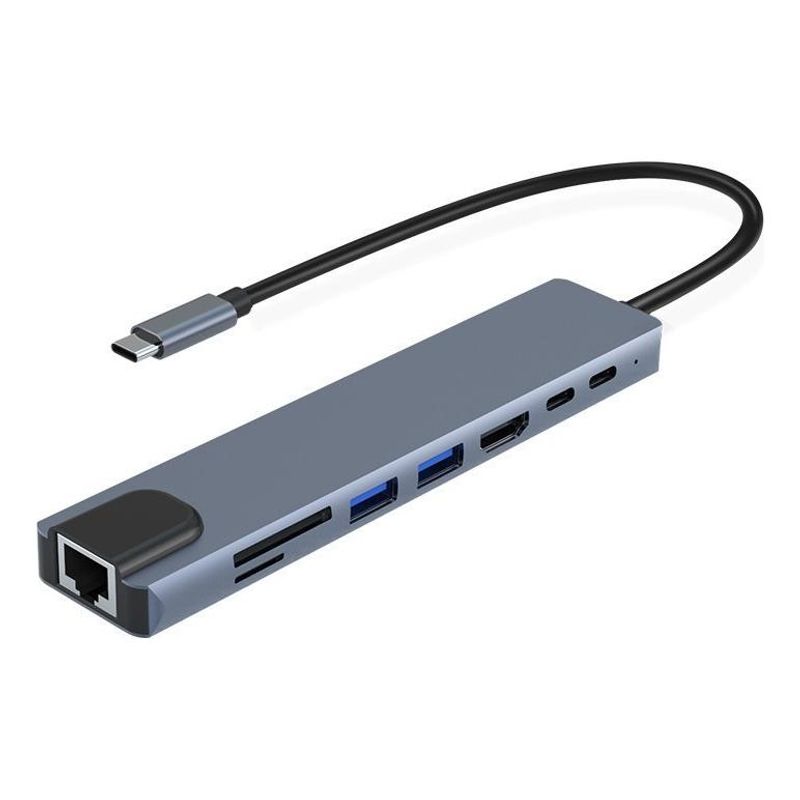 GENERICO - Hub Multifuncional 8 en 1 USB-C con HDMI y Conexión LAN