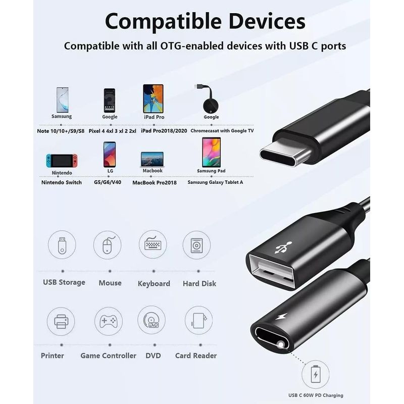 GENERICO - Adaptador USB Tipo C Macho para Carga y Transferencia Rápida